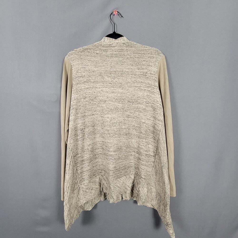 LOGO Lori Goldstein Zip Front Knit Cardigan Draped Hem Taupe Layering